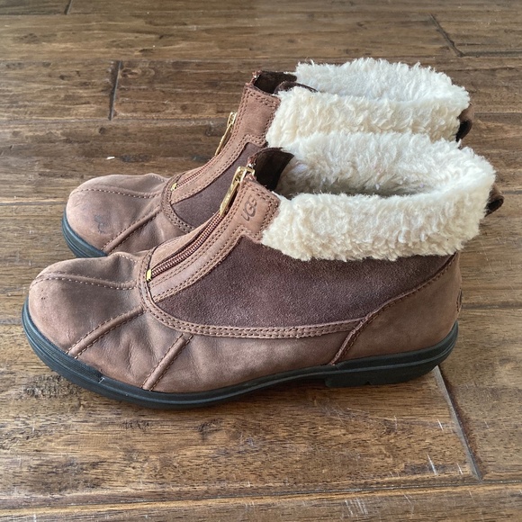 UGG Hapsburg Zip Boots Shoes Womens 9 Brown Leather Suede Shearling - Picture 2 of 11